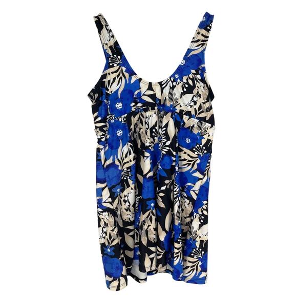 Byron Blue Swimdress Womens US 12 Blue Black Tropical Print Padded Slimming - Picture 3 of 9